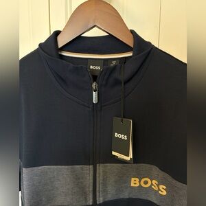 Boss Tracksuit. Dark Blue and Gray Zip-Up Jacket